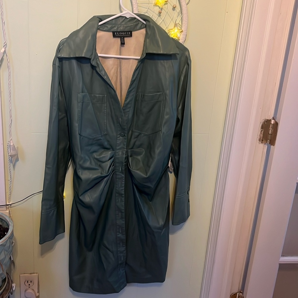 Sage green pleather mini dress